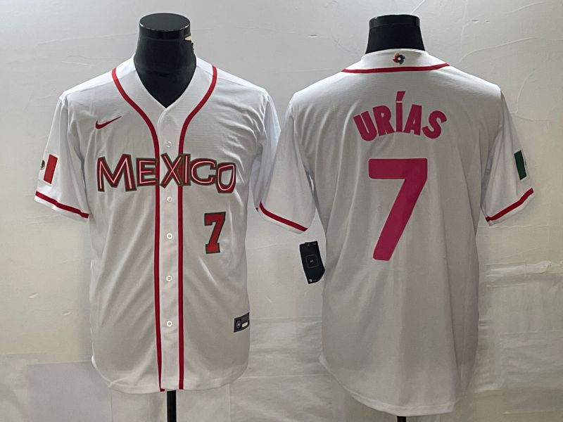 Men 2023 World Cub Mexico #7 Urias White pink Nike MLB Jersey8->more jerseys->MLB Jersey